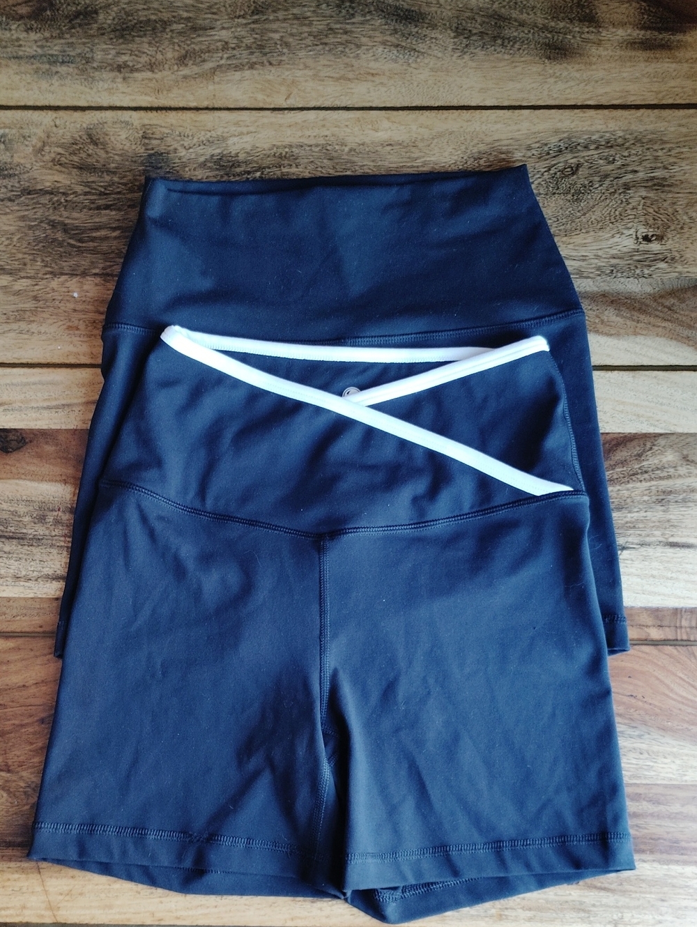 Lot Of 2 Yogalicious Black Yoga Shorts with White Waistband Trim V Front Sz S